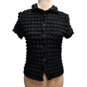 Jolie & Joy M Womens Black Shirt Textured Bubble Button Stretch Fabric Button Up